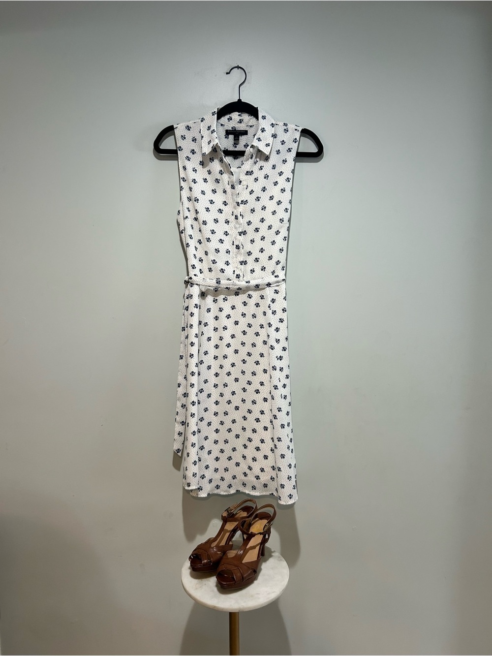 Banana Republic White Midi Dress with Navy Floral Print